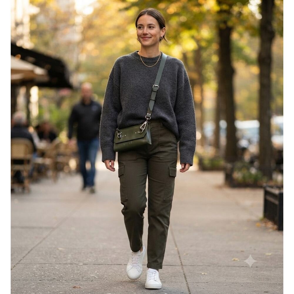 Marloe Los Angeles Leather Structured Crossbody Olive Green Bag Minimalist